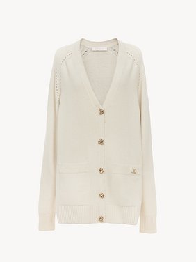 Generous V-neck cardigan Recycled cashmere
White Powder