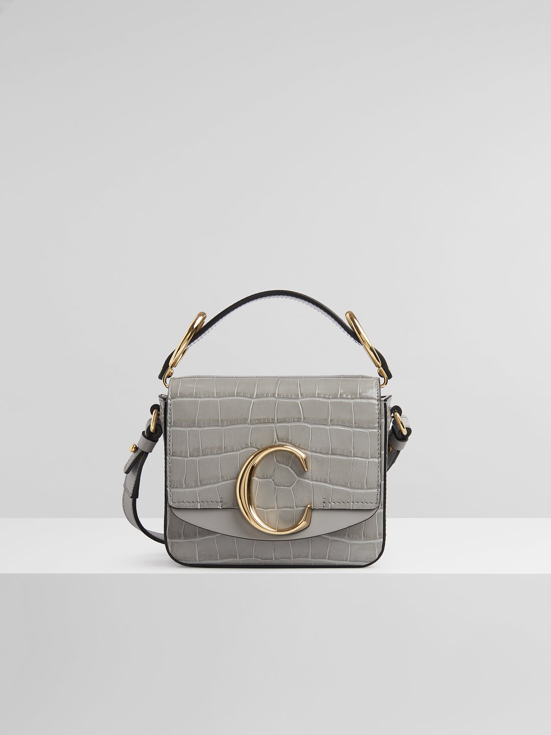 Chloe Croc Embossed Mini C Shoulder Bag