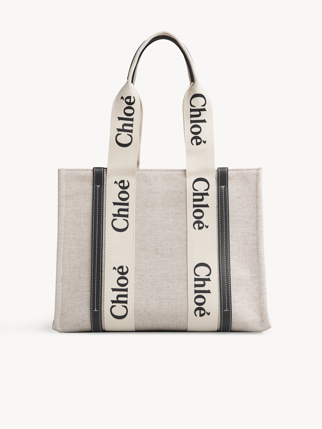 Medium Woody Tote Bag In Cotton Canvas & Shiny Calfskin With Woody ...