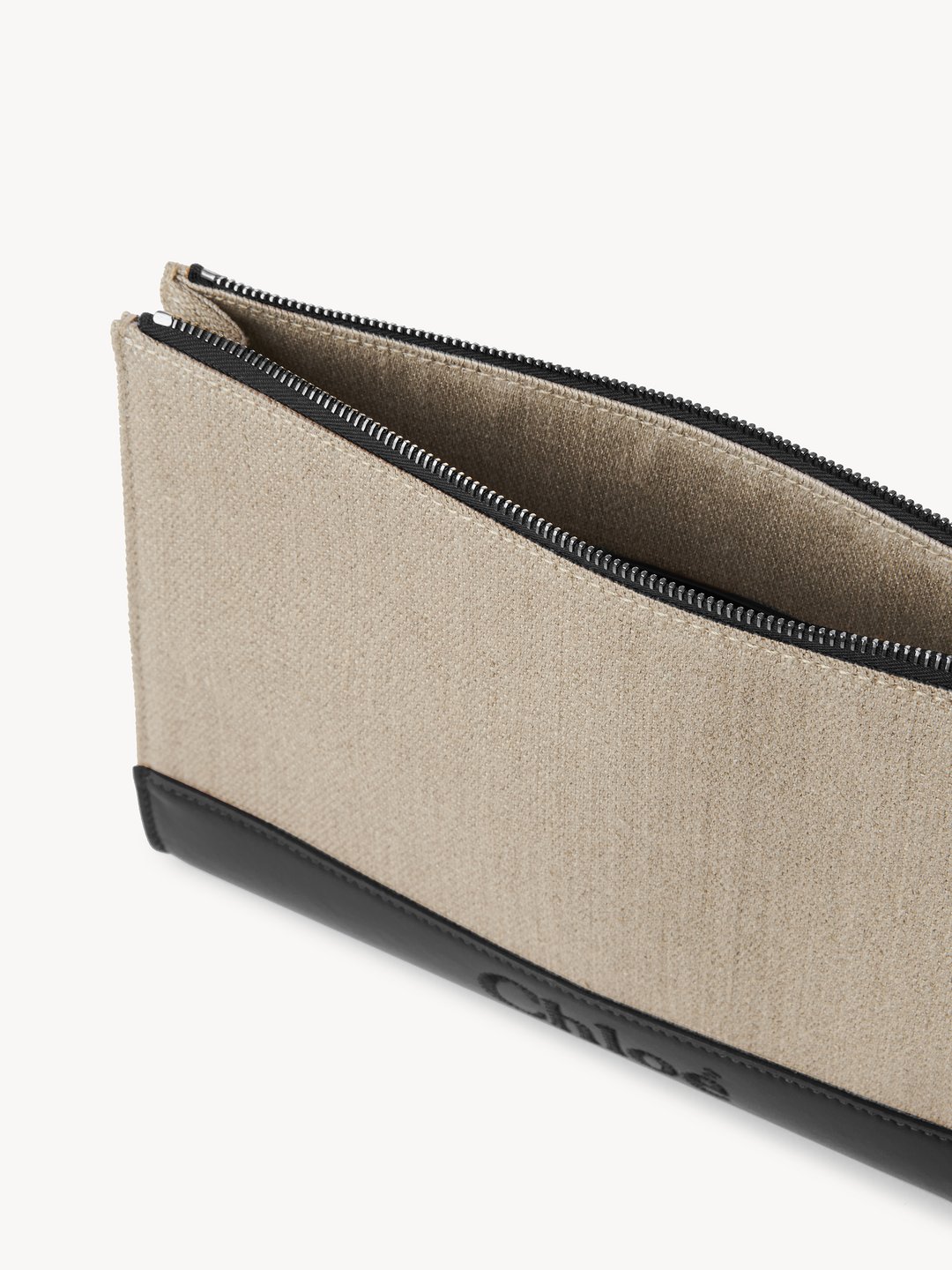 Sense Small Linen And Leather Clutch in Brown - Chloe