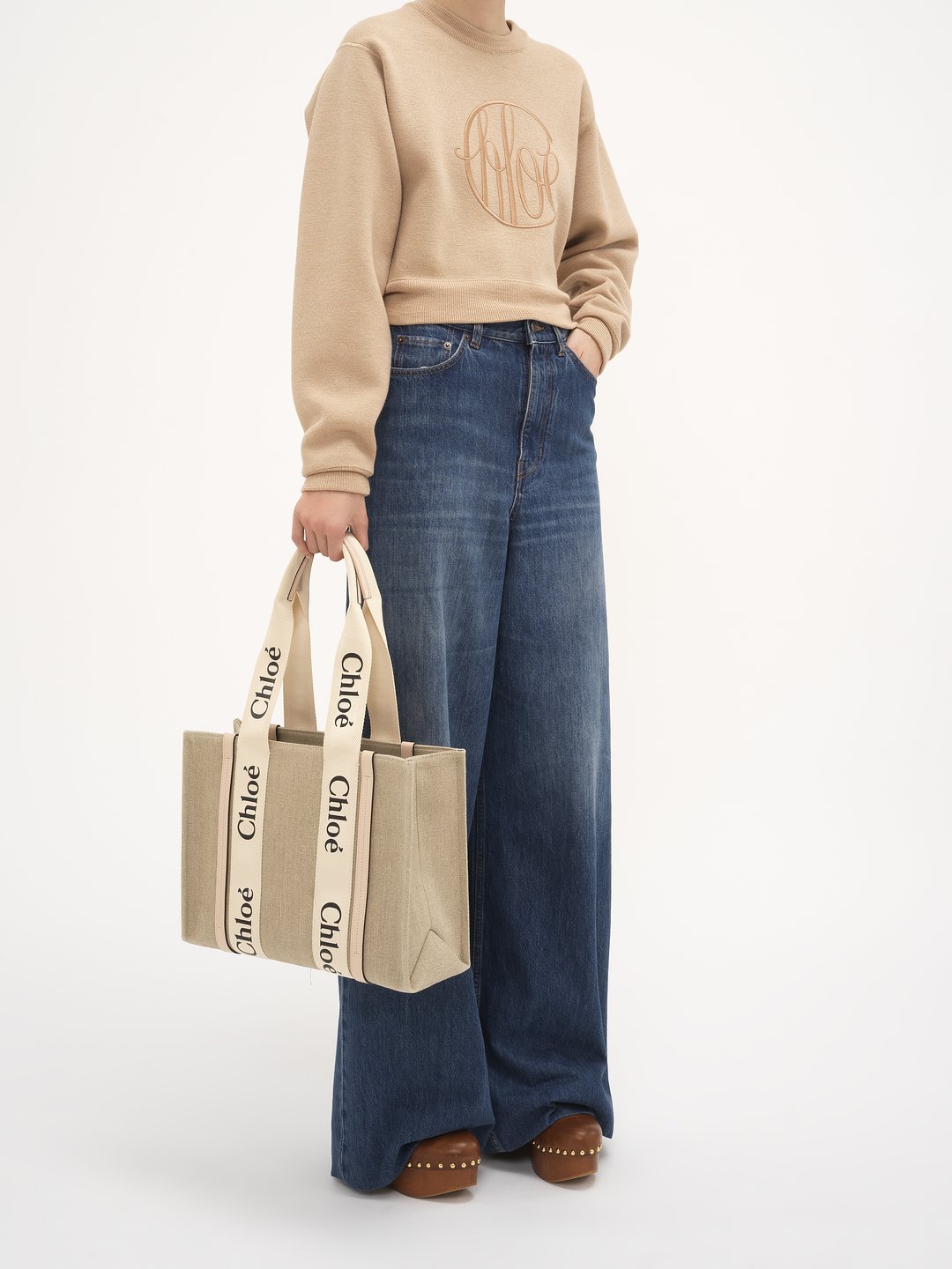 クロエ woody ミディアムトートバッグ MEDIUM TOTE 白 紺